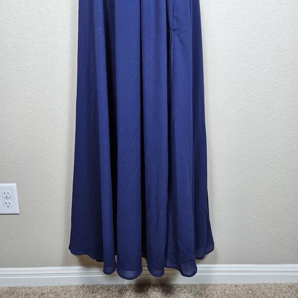 Lulus Heavenly Hues Gown Formal Dress Navy Blue Goddess V-Neck Maxi Chiffon M - Picture 8 of 16
